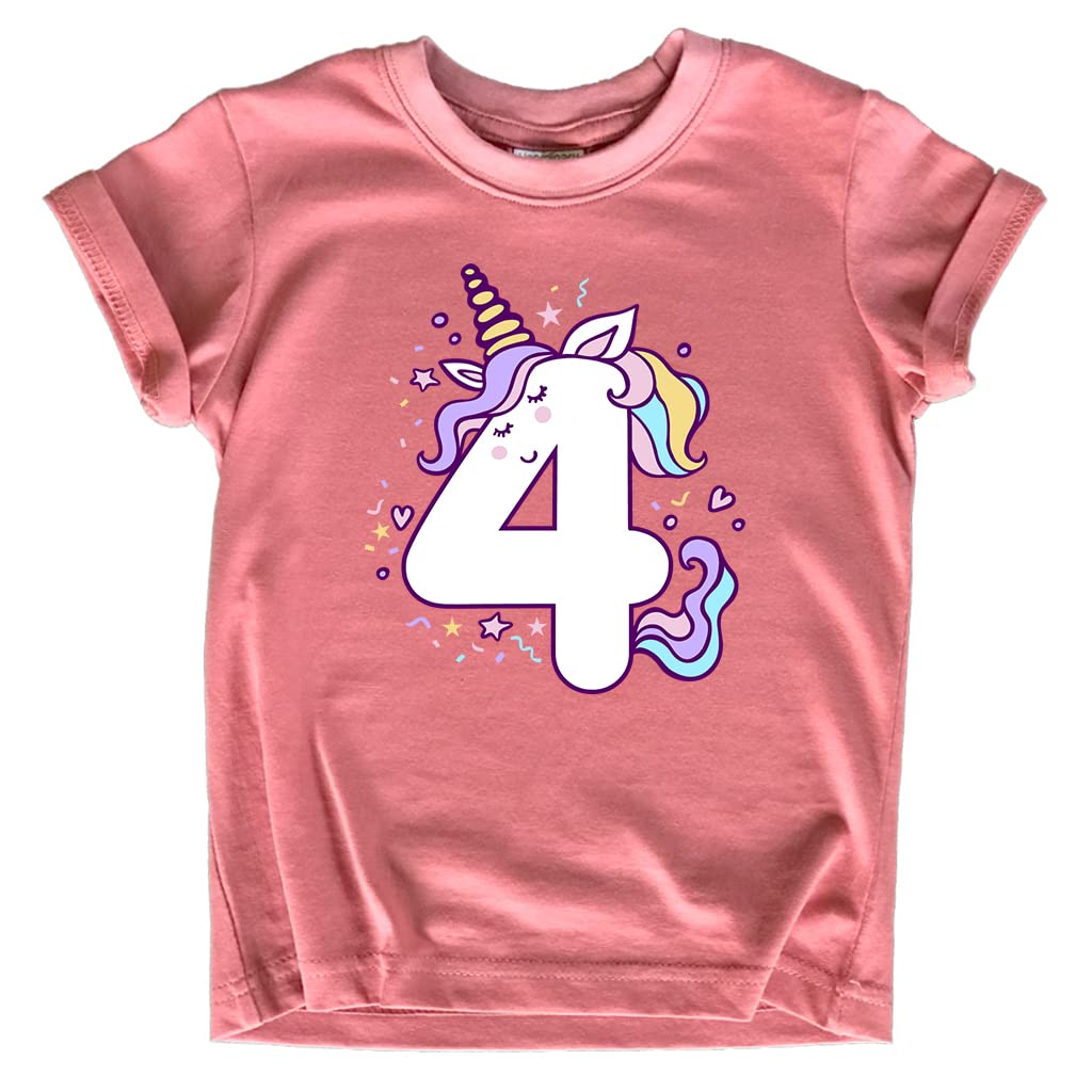 unicorn 4th birthday shirts for toddler girls outfit 4 year old fourth four shirt (5 Years, Mauve)