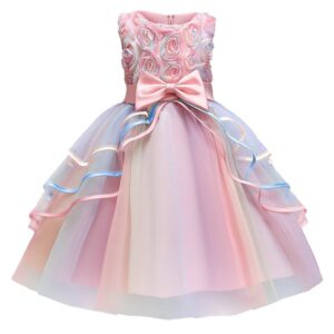 NNJXD Girl Dress Kids Ruffles Lace Party Wedding Dresses Size (110) 3-4 Years Flower 736 Pink