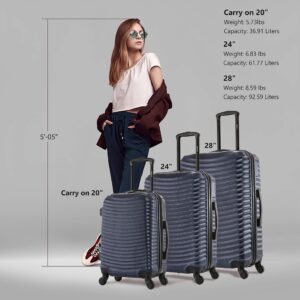 DUKAP ADLY Luggage with Spinner Wheels | Durable Lightweight Hardshell Suitcase,Travel Sets with Handle and Trolley | (20in, 24in, 28in) 3 Piece Luggage Set | Blue