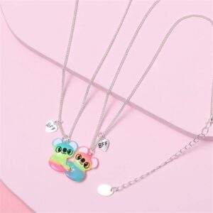 Saalort Best Friends Necklace for 2 Magnetic Split Heart Necklaces Set Friendship Gifts BFF Matching Pendant (Raccoon)