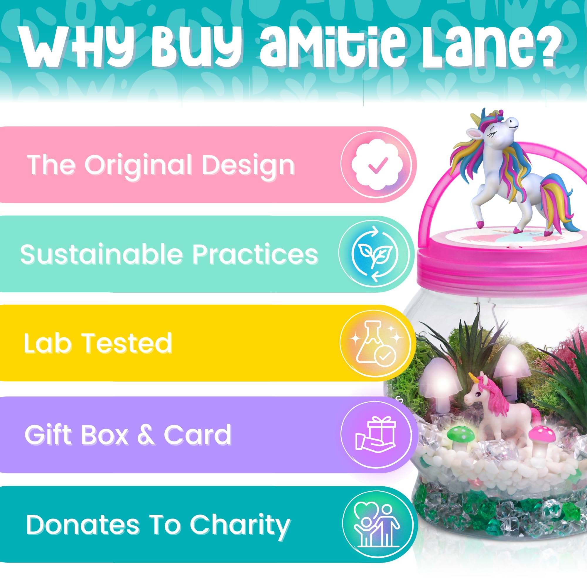 Amitié Lane Light-Up Unicorn Terrarium Kit for Kids - Birthday Gifts for Girls - Creative Unicorn Toys & Craft Kits Presents - Arts & Crafts Fun for Little Girls Age 4 5 6 7, 8-12 Year Old Girl Gift