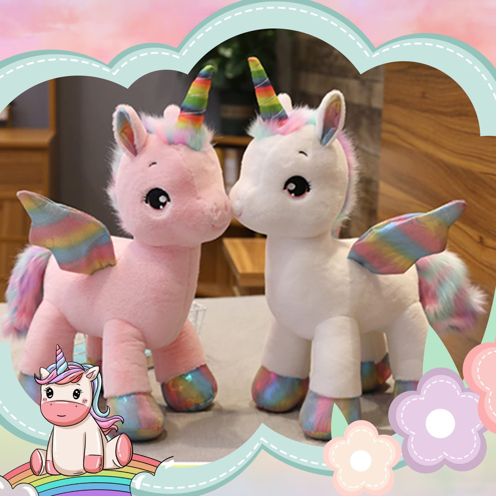 Unicorn Plush Toy,15" Unicorn Stuffed Animals for Girls,Rainbow Unicorn Plush Doll Gift for Kids Babies Birthday Party (Pink)…