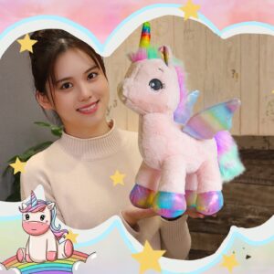 Unicorn Plush Toy,15" Unicorn Stuffed Animals for Girls,Rainbow Unicorn Plush Doll Gift for Kids Babies Birthday Party (Pink)…