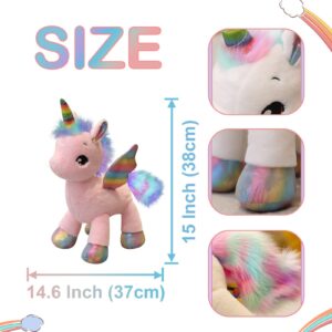 Unicorn Plush Toy,15" Unicorn Stuffed Animals for Girls,Rainbow Unicorn Plush Doll Gift for Kids Babies Birthday Party (Pink)…