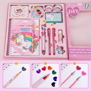 homicozy DIY Journal Kit for Girls,Unicorn Gifts for Girls Age 3-10 Years Old,Art Craft & Supplies for Kids Age 4-10,Scrapbook &Diary Supplies Set,Cute Stationery,Girls Birthday Ideas Gifts Toys