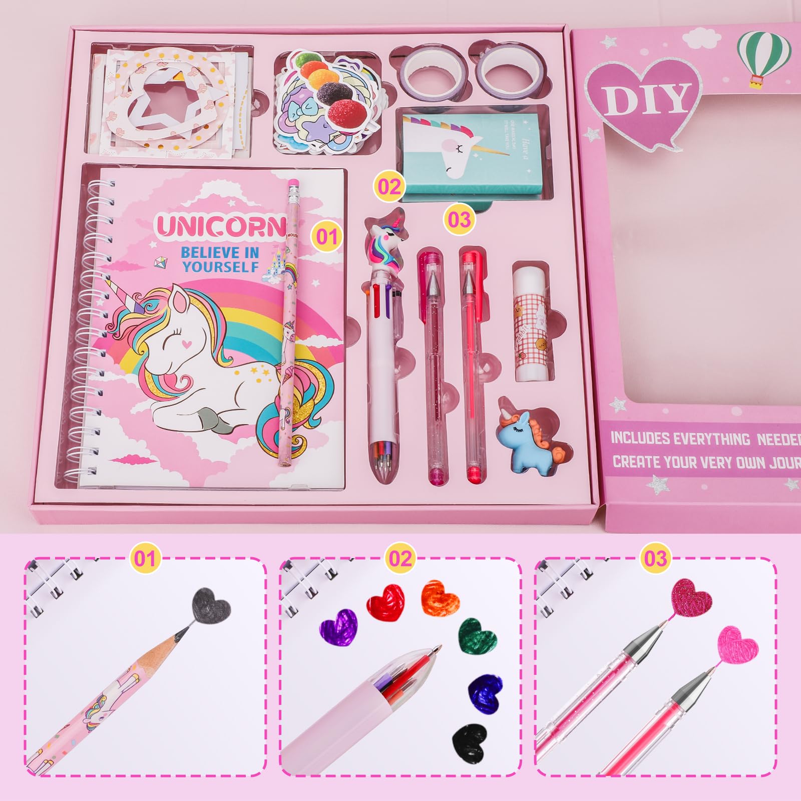 homicozy DIY Journal Kit for Girls,Unicorn Gifts for Girls Age 3-10 Years Old,Art Craft & Supplies for Kids Age 4-10,Scrapbook &Diary Supplies Set,Cute Stationery,Girls Birthday Ideas Gifts Toys