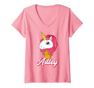 adley merch unicorn design v-neck t-shirt