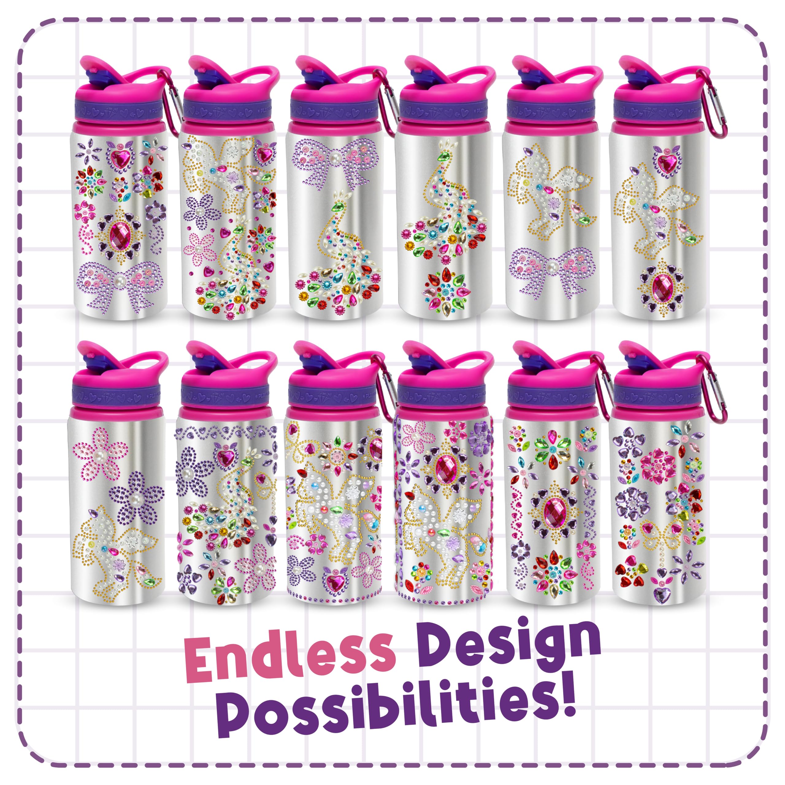 PURPLE LADYBUG Decorate Your Own Water Bottle Kits for Girls - 5 6 7 8 Year Old Girl Gifts, Girl Birthday Gift, Arts and Crafts for Kids Ages 6-8 Girls Water Bottles for School, Crafts for Girls 8-12