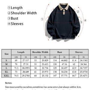 ZAFUL Men's Long Sleeve Color Spliced Polo Collar Sweatshirts Casual Loose Fit Lightweight Pullover Hoodies Navy Blue