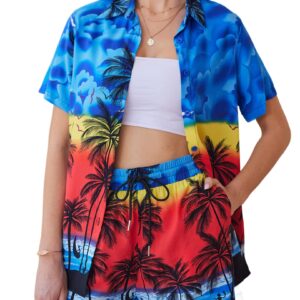 COOFANDY Womens Floral Blouse Set Hawaiian 2 Piece Outfit Button Lounge Beach Tracksuits