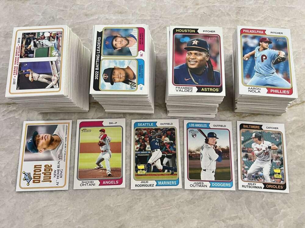 2023 Topps Heritage Complete Base Set No Short Prints 1-400 - Condition is NM or Better. Included in this set are over 90 rookies and a special 5 Card Aaron Judge set. Rookies in this set are Norman Gorman Adley Rutschman Michael Harris II Riley Greene Gu