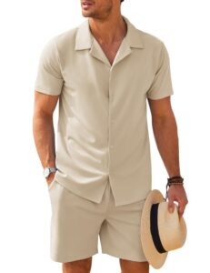 coofandy men short sets outfits 2 piece casual cuba shirt matching shorts beach outfits sets