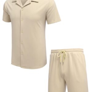 COOFANDY Men Short Sets Outfits 2 Piece Casual Cuba Shirt Matching Shorts Beach Outfits Sets