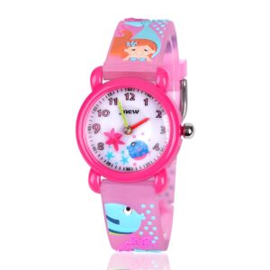 kids waterproof watch, 3d lovely cartoon watch for girl and boy-the best gift, mermaid red, strap