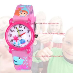 Kids Waterproof Watch, 3D Lovely Cartoon Watch for Girl and Boy-The Best Gift, Mermaid Red, strap