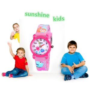 Kids Waterproof Watch, 3D Lovely Cartoon Watch for Girl and Boy-The Best Gift, Mermaid Red, strap