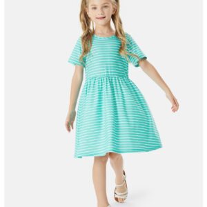 PATPAT Toddler Girl Floral Skater Multipack Dresses 3-Pack Polka Dots Short Sleeve Priness A-line Dress 5-6 Years