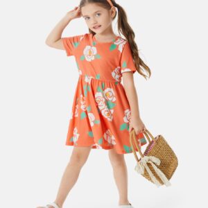 PATPAT Toddler Girl Floral Skater Multipack Dresses 3-Pack Polka Dots Short Sleeve Priness A-line Dress 5-6 Years