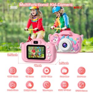 Anesky Kids Camera, Toy Camera for Kids Aged 3 4 5 6 7 8 9 10 11 12, 1080P HD Toddler Digital Video Camera, Children's Camera for Boys and Girls, Perfect Christmas & Birthday Gifts, 32GB Card - Pink