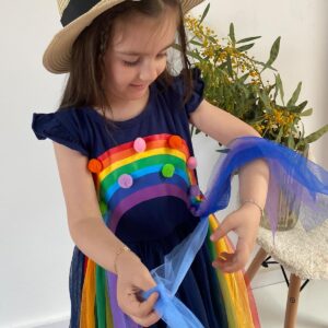 4T Girls Dresses 5T Rainbow Dress Navy Blue Dresses for Girls Flutter Sleeve Holiday Dress Size 5