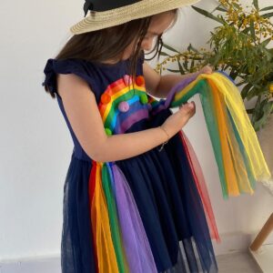 4T Girls Dresses 5T Rainbow Dress Navy Blue Dresses for Girls Flutter Sleeve Holiday Dress Size 5