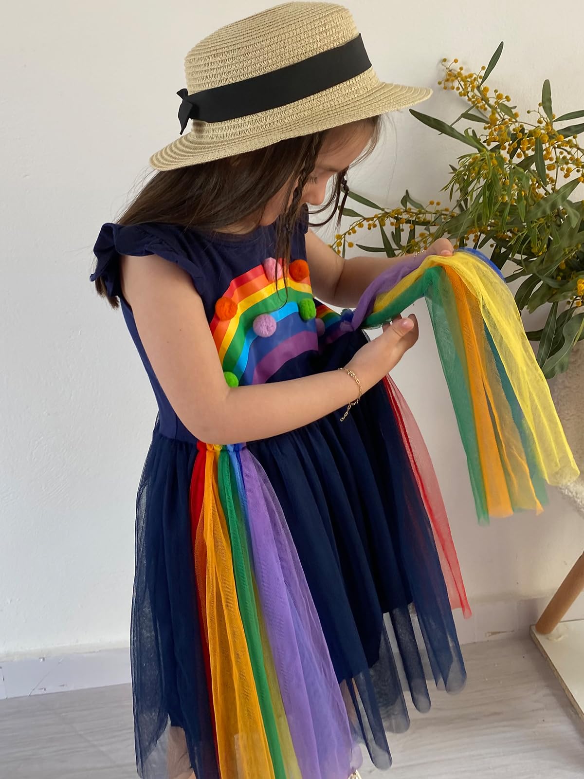 4T Girls Dresses 5T Rainbow Dress Navy Blue Dresses for Girls Flutter Sleeve Holiday Dress Size 5