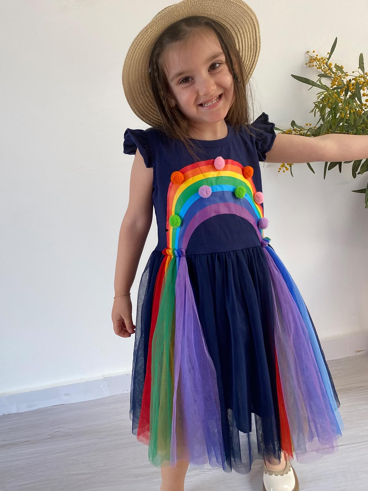 4T Girls Dresses 5T Rainbow Dress Navy Blue Dresses for Girls Flutter Sleeve Holiday Dress Size 5