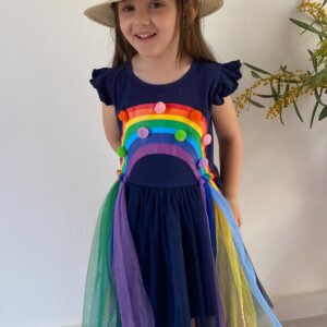 4T Girls Dresses 5T Rainbow Dress Navy Blue Dresses for Girls Flutter Sleeve Holiday Dress Size 5