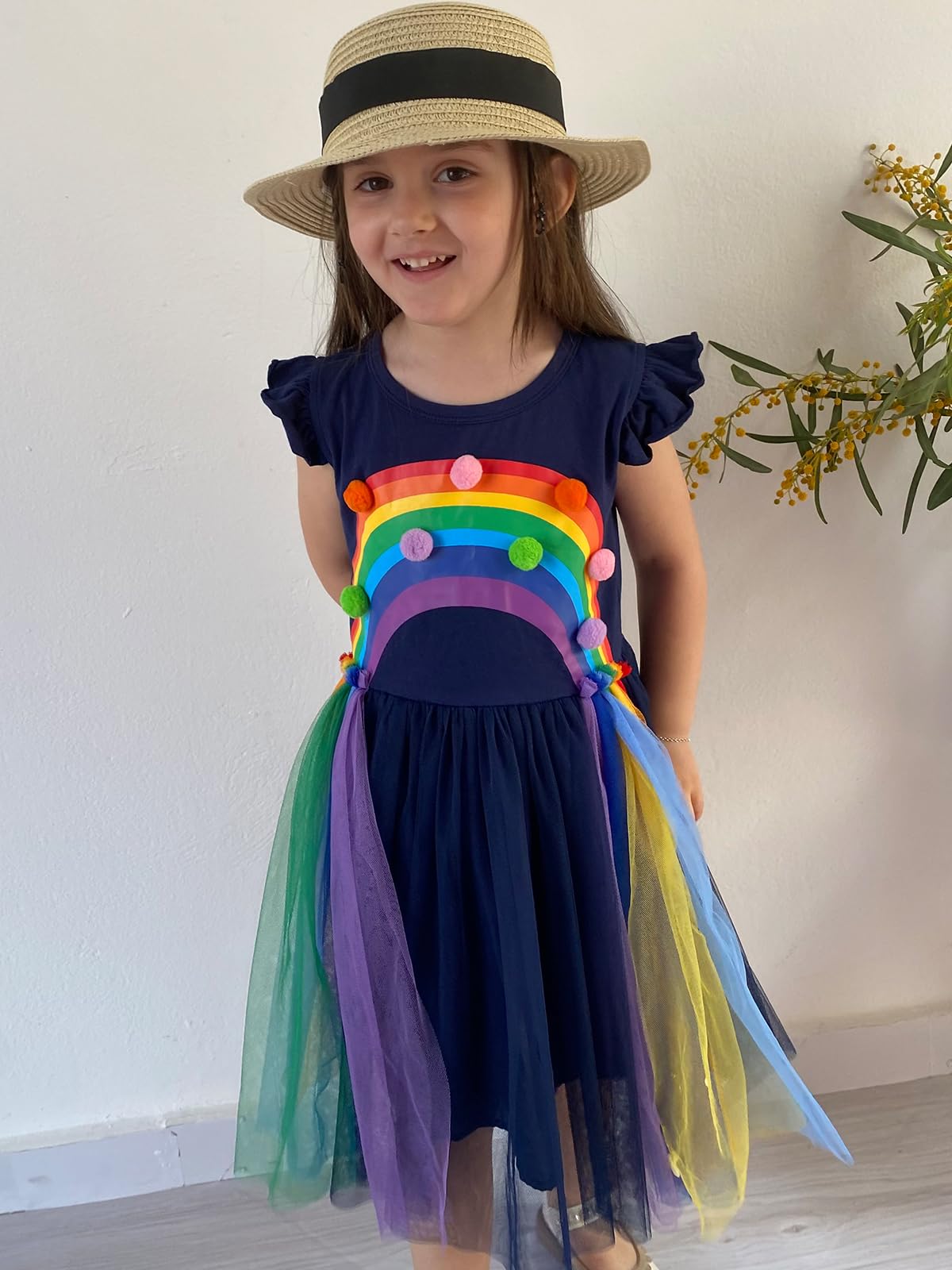 4T Girls Dresses 5T Rainbow Dress Navy Blue Dresses for Girls Flutter Sleeve Holiday Dress Size 5