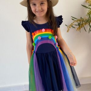 4T Girls Dresses 5T Rainbow Dress Navy Blue Dresses for Girls Flutter Sleeve Holiday Dress Size 5