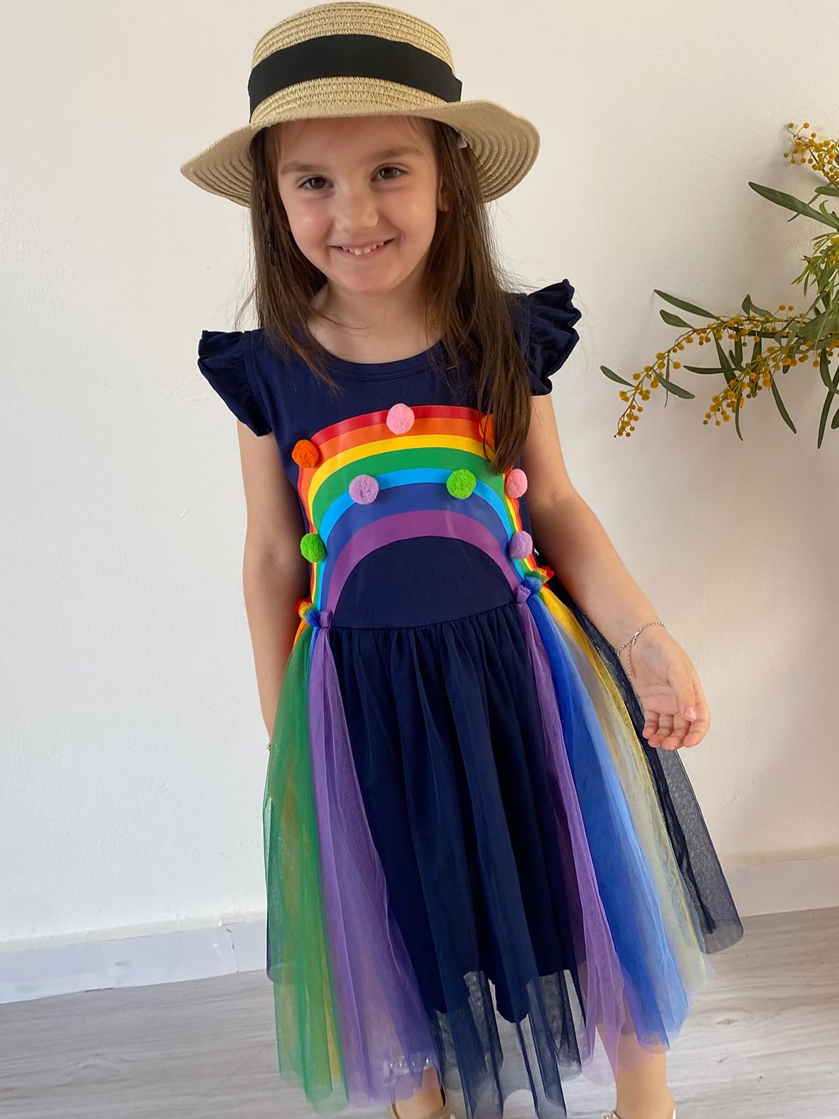 4T Girls Dresses 5T Rainbow Dress Navy Blue Dresses for Girls Flutter Sleeve Holiday Dress Size 5