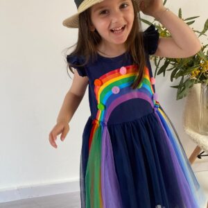 4T Girls Dresses 5T Rainbow Dress Navy Blue Dresses for Girls Flutter Sleeve Holiday Dress Size 5