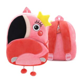 KISSOURBABY 3D Cute Cartoon Little Plush Baby Backpack Baby Toy Bag(Flamingo)