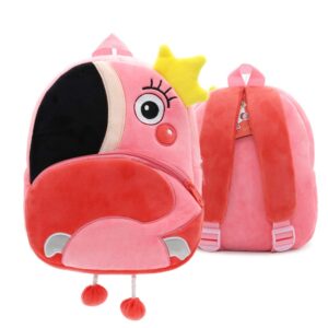 KISSOURBABY 3D Cute Cartoon Little Plush Baby Backpack Baby Toy Bag(Flamingo)