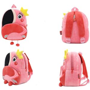 KISSOURBABY 3D Cute Cartoon Little Plush Baby Backpack Baby Toy Bag(Flamingo)