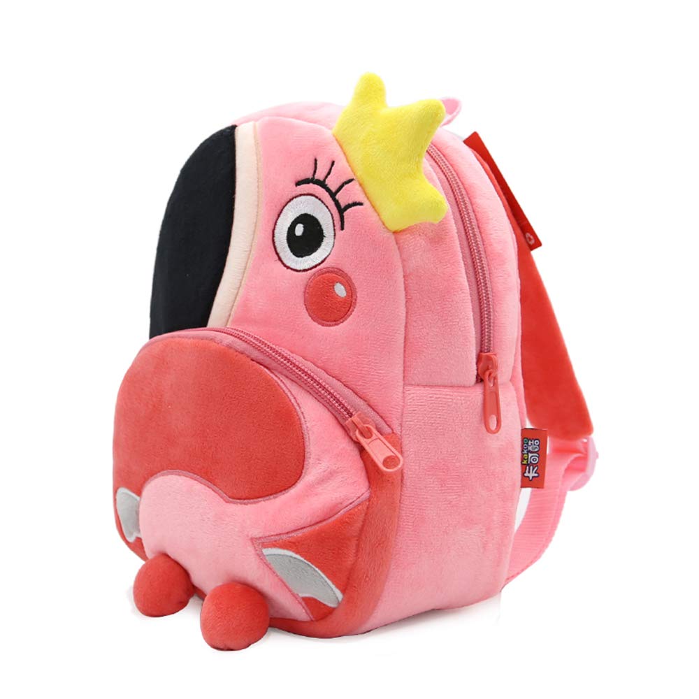 KISSOURBABY 3D Cute Cartoon Little Plush Baby Backpack Baby Toy Bag(Flamingo)