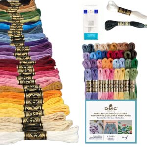 dmc embroidery floss pack, popular colors, dmc embroidery thread, dmc floss kit include 36 assorted color bundle with dmc mouline cotton white/black and dmc cross stitch hand needles.