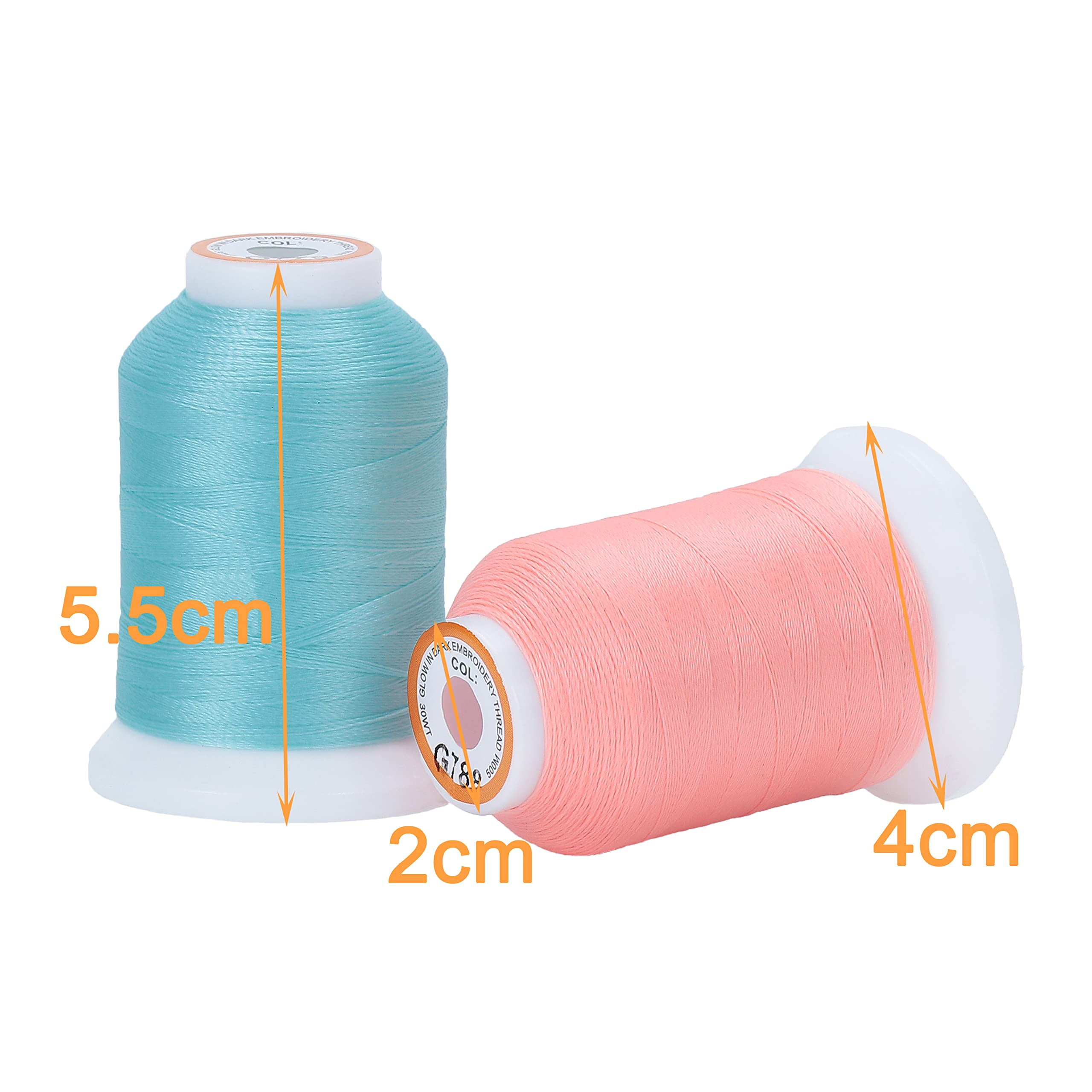 New brothread 8 Colors Luminary Glow in The Dark Embroidery Machine Thread Kit 30WT 500M(550Y) Each Spool for Embroidery, Quilting, Sewing