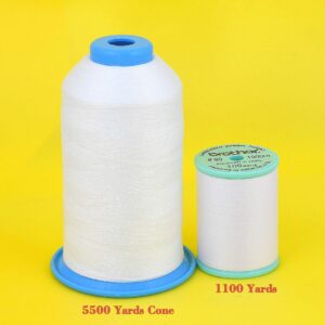 2-Pack Premium 90 WT Machine Embroidery Bobbin Thread White - Set of 2 X-Large Huge Polyester Cones 5500 Yards Each Spool Lint Free White Thread - Compatible with All Embroidery and Sewing Machines