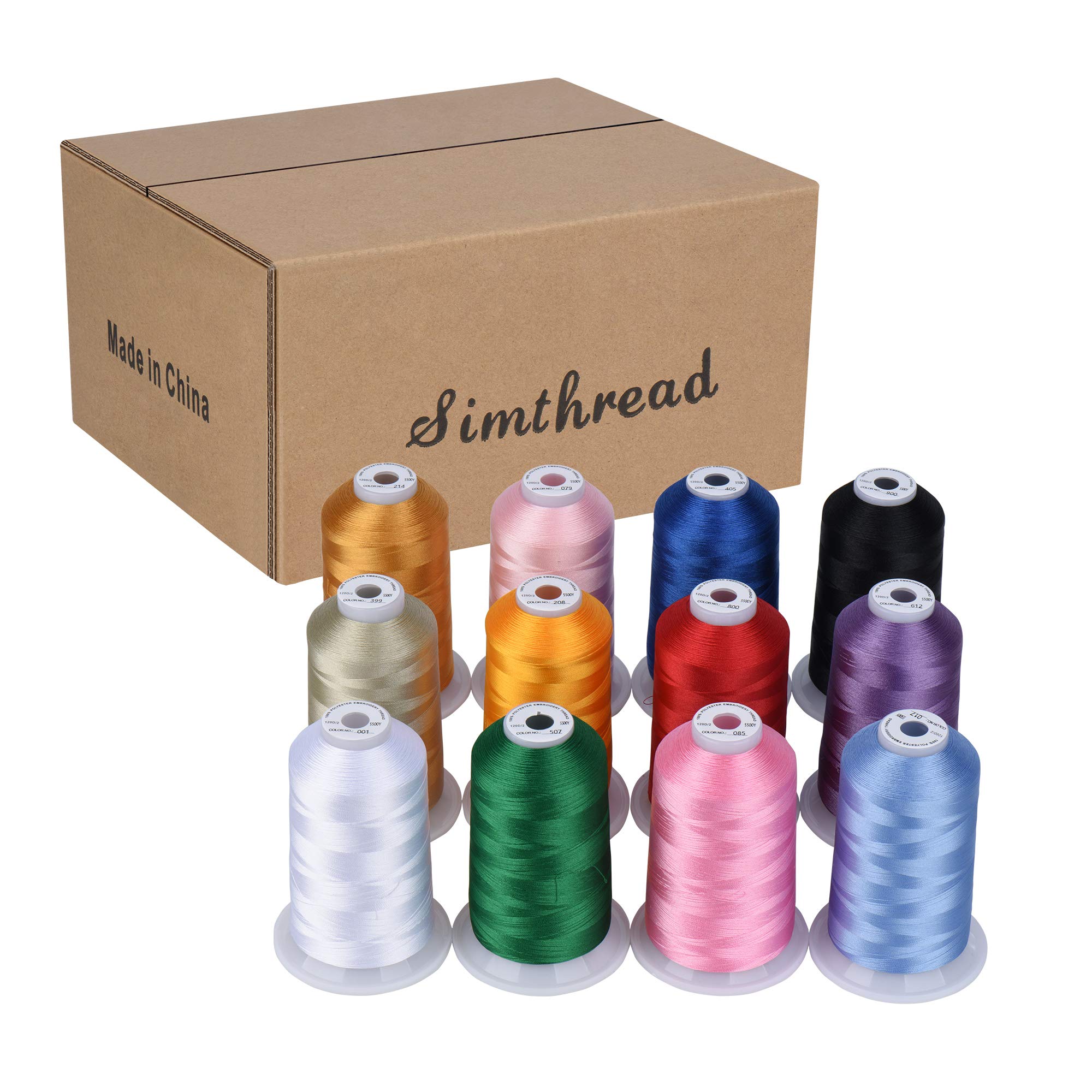 Simthread 12 Brother Colors of Huge Spool 5000M Polyester Embroidery Machine Thread for Commercial and Domestic Embroidery Machines -Assorted Color 1