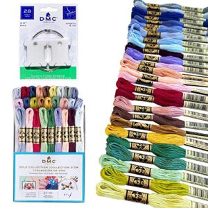 dmc embroidery floss kit,gold collection,dmc embroidery thread pack,27 assorted colors bundle with 28 dmc plastic floss bobbins,cotton cross stitch threads,premium supplies for embroidery string/yarn