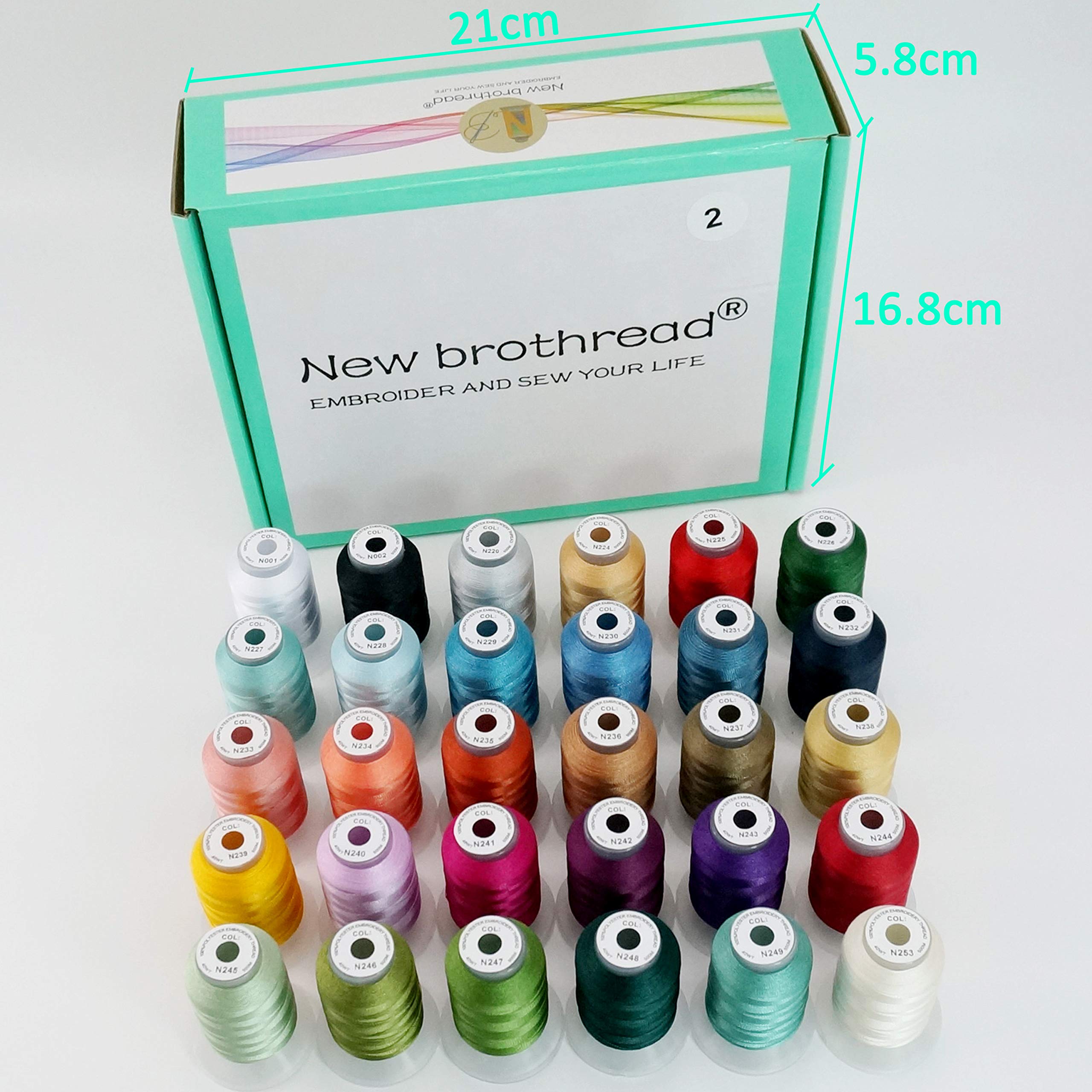 New brothread 30 Colors Polyester Embroidery Machine Thread Kit 500M (550Y) Each Spool - Colors Compatible with Janome and Robison-Anton Colors - Assortment 2