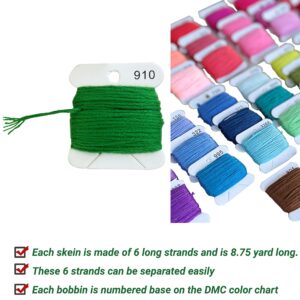 Embroidery Floss,52 Rainbow Colors Hand Embroidery Thread on Bobbins,Friendship Bracelet String,Cross Stitch Supplies,Threads for Bracelets Making,Craft Strings Kit,Beginners Yarn Kits