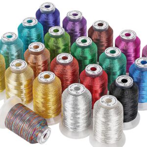 New brothread 21 Assorted Colors Metallic Embroidery Machine Thread Kit 500M (550Y) Each Spool for Computerized Embroidery and Decorative Sewing