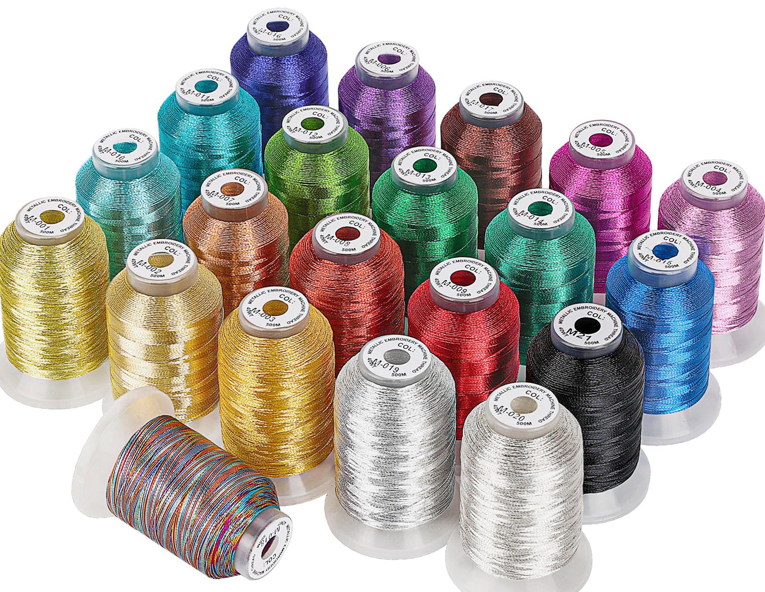 New brothread 21 Assorted Colors Metallic Embroidery Machine Thread Kit 500M (550Y) Each Spool for Computerized Embroidery and Decorative Sewing