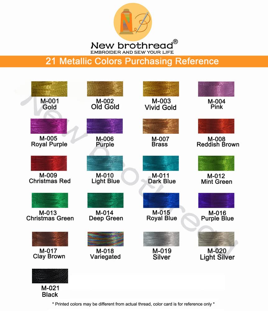 New brothread 21 Assorted Colors Metallic Embroidery Machine Thread Kit 500M (550Y) Each Spool for Computerized Embroidery and Decorative Sewing