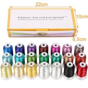 New brothread 21 Assorted Colors Metallic Embroidery Machine Thread Kit 500M (550Y) Each Spool for Computerized Embroidery and Decorative Sewing