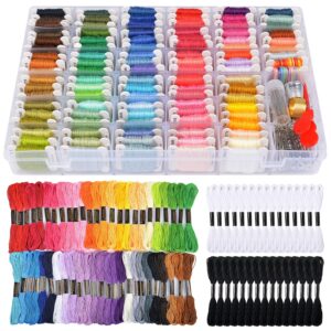 VICOVI Embroidery Thread Kit Including 150 Skeins Embroidery Floss 30 Skeins White & Black Thread 800 Beads 52Pcs Cross Stitch Tools for Friendship Bracelet String DIY