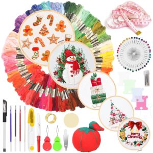 Swpeet 212Pcs Embroidery Kit, Stitch Kits Include 100 Colors Threads, Aida Cloth, Sewing Pins, Floss Bobbins, Embroidery Needles, Bamboo Embroidery Hoops, The Shell of a Pen with Erasable Refill