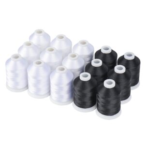 simthread machine embroidery thread with storage box polyester 20 options 15 spools set for embroidery sewing machine (9 white + 6 black)